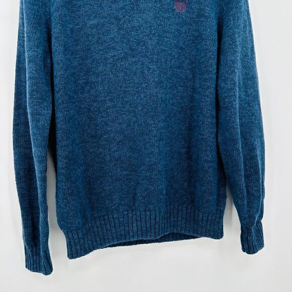 Chaps Men's Size Medium Navy Blue 1/4 Button Up Knit Sweater Elbow Patches - Picture 4 of 7